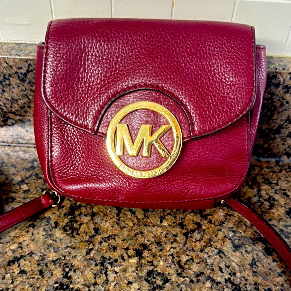 Michael Kors Red Small Crossbody Bag with Gold Chain Straps